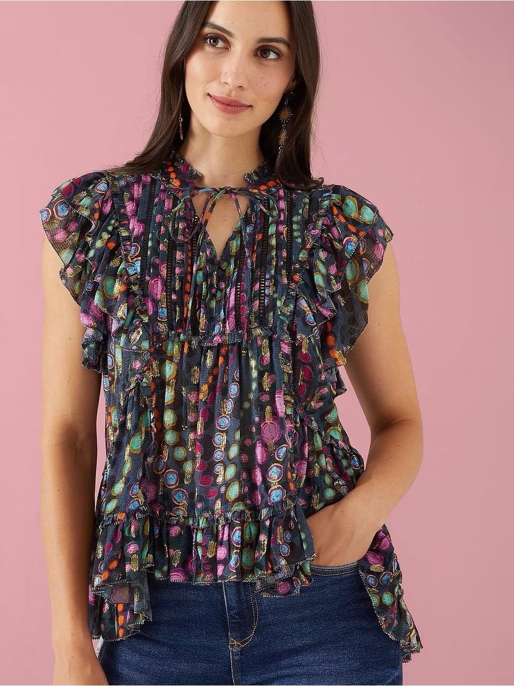 alivia Swirly Pearls / Multi Tina Top Abstract Print- Size S | NWT